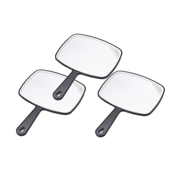 Medium Hand Face Mirror with Handle, Black, Size 10.6" x 7.6" x 0.3", 3 Count