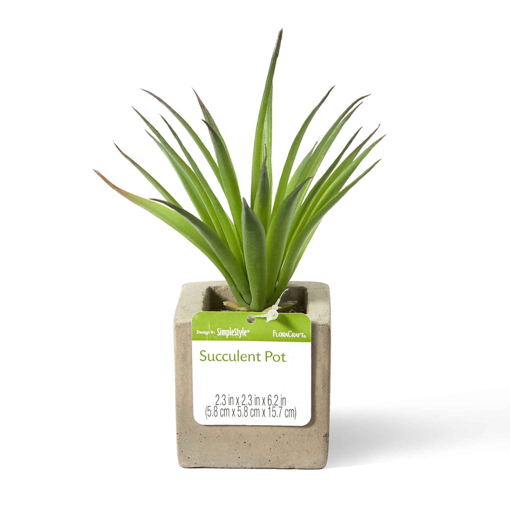 FloraCraft Artificial Green Succulent in Cement Pot 2.3-inch x 2.3-inch x 6.2 inch