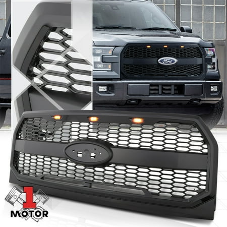 - Matte Black Honeycomb Mesh Front Bumper Grille w/LED DRL Light for 15-17 F150 16