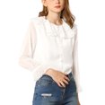 thumbnail image 1 of INSPIRE CHIC Women's Ruffle Neck Polka Dots Sheer Chiffon Blouse, 1 of 4
