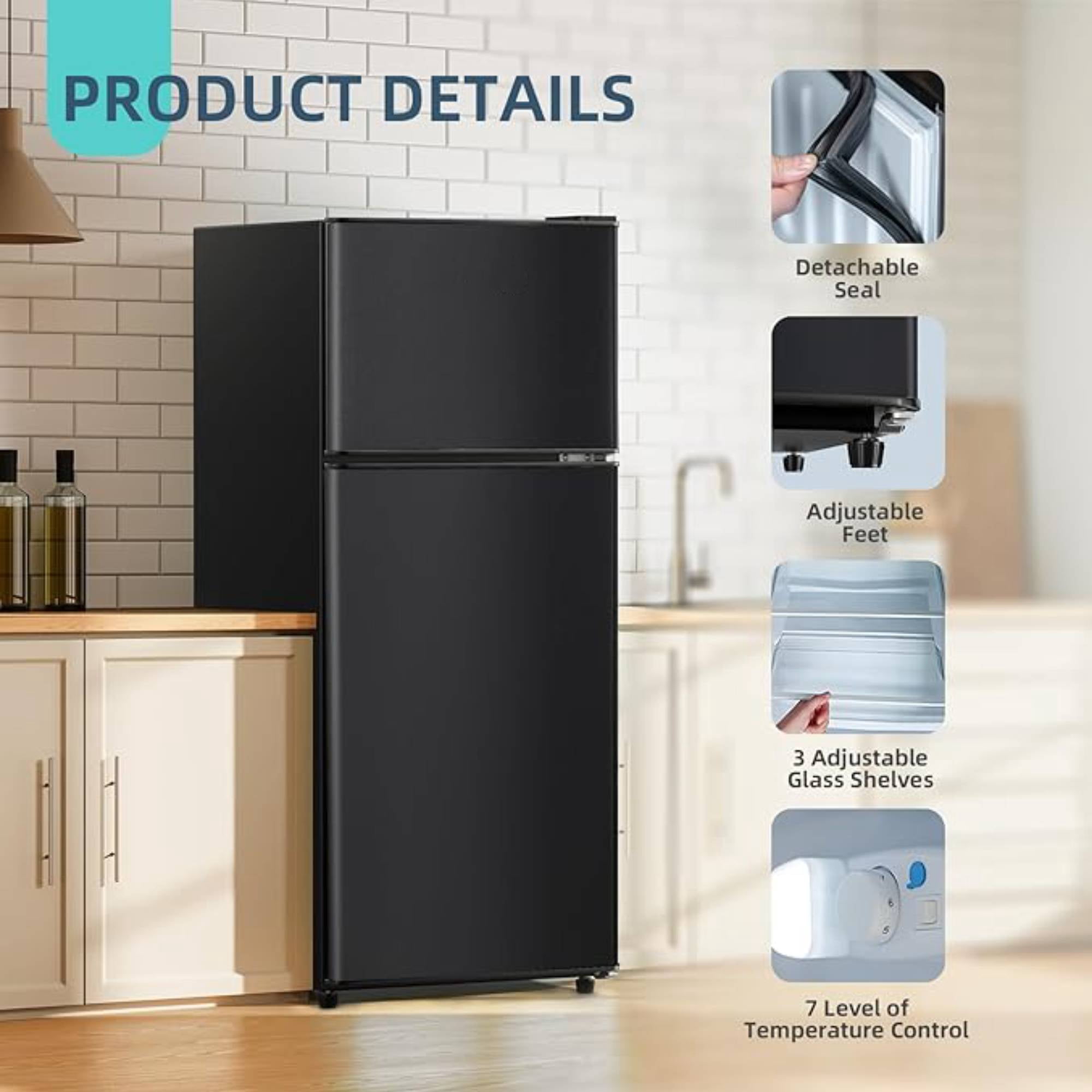 3.8 Cu.Ft Mini Fridge Freezer, 2 Door Small Refrigerator, 7 Level Adjustable Thermostat Freezer&nbsp;Fridge for Living Room, Kitchen and Apartment, Black