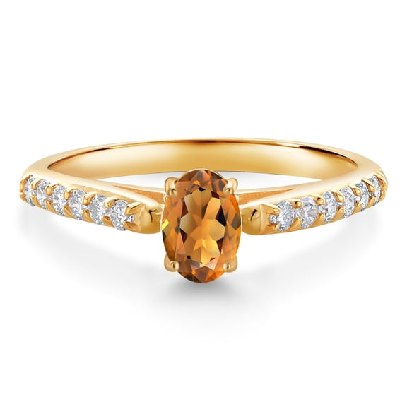 Gem Stone King 10K Yellow Gold Orange Red Madeira Citrine and White Lab Grown Diamond Engagement Ring for Women (0.58 Cttw, Oval 6X4MM, Gemstone Birthstone, Size 7)
