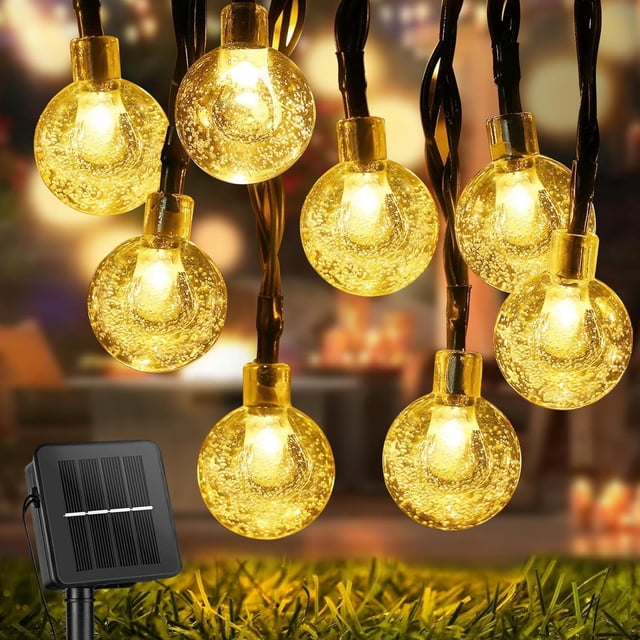 Guirnalda de luces solares para exteriores, 12 m, 100 LED, 8 modos, resistente al agua IP65, ideal para jardín, patio, bodas, fiestas y decoración (blanco cálido).