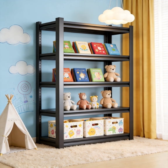 Metal Garage Shelving Unit, Heavy Duty 5-Tier Adjustable Storage shelves, Steel Shelving, 3000 lbs Capacity, Industrial Shelves for Heavy Tools and Equipment, Ideal for Garage, Basement, Black, 88"