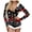 Black01, variant on Onesie Pajamas Women's Christmas Sexy V Neck Bodysuit Retro Snowflake Print Faux Feather Trim Long Sleeve Jumpsuit Loungewear
