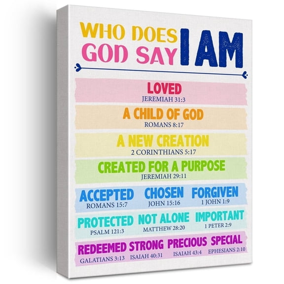 Inspirational Bible Verse Wall Art Canvas Painting Christian Kids Affirmations  Who Does God Say I Am Scriptures Canvas Positive Poster Home Classroom Decor poster