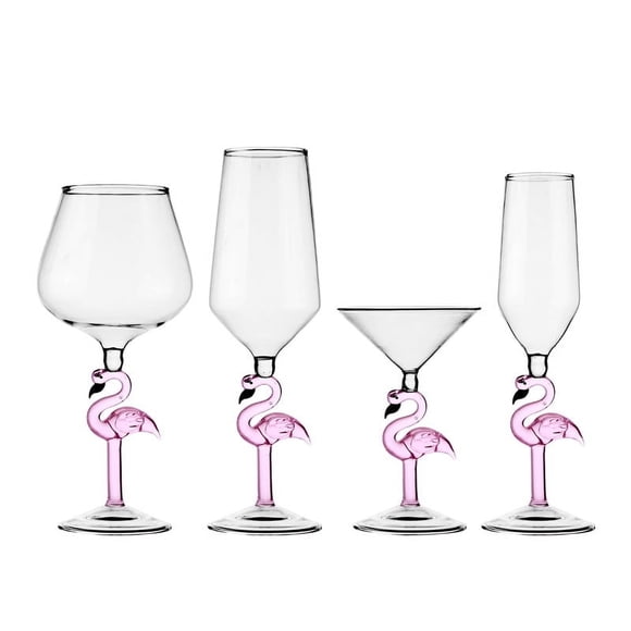 4 Creative Flamingo cocktail glass, Martini Goblet, Glass Tableware, Unique Bar, the wine Glasses, the Long Stems of wine Glasses, Pink