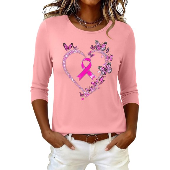 Hurxie Breast Cancer Shirt Women Breast Cancer Awareness Pink Ribbon T-Shirt Cancer Survivor V-Neck Tops Pink,S