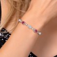 thumbnail image 4 of Gem Stone King 925 Sterling Silver White Lab Grown Diamond and Pink Tourmaline Bracelet for Women | 3.80 Cttw | Gemstone April Birthstone | Oval 7X5MM | Fully Adjustable 9 inch, 4 of 6