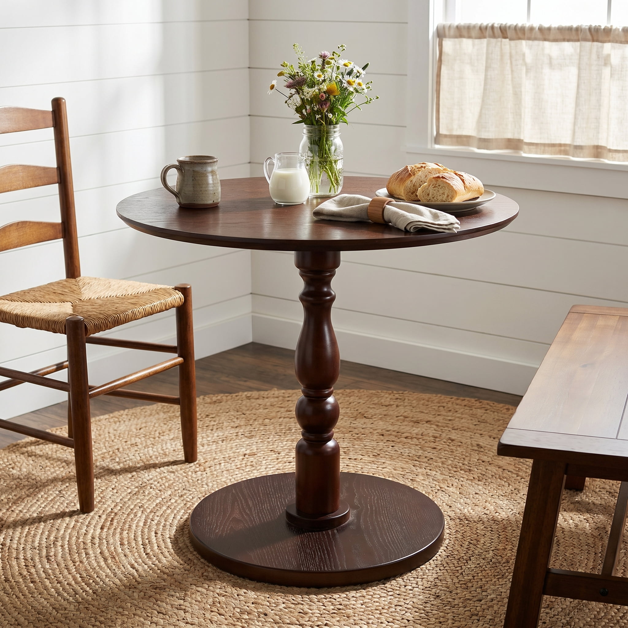 Homy Casa Round Side Table, 23.22 in Small Pedestal End Table for Living Room Bedroom, Walnut