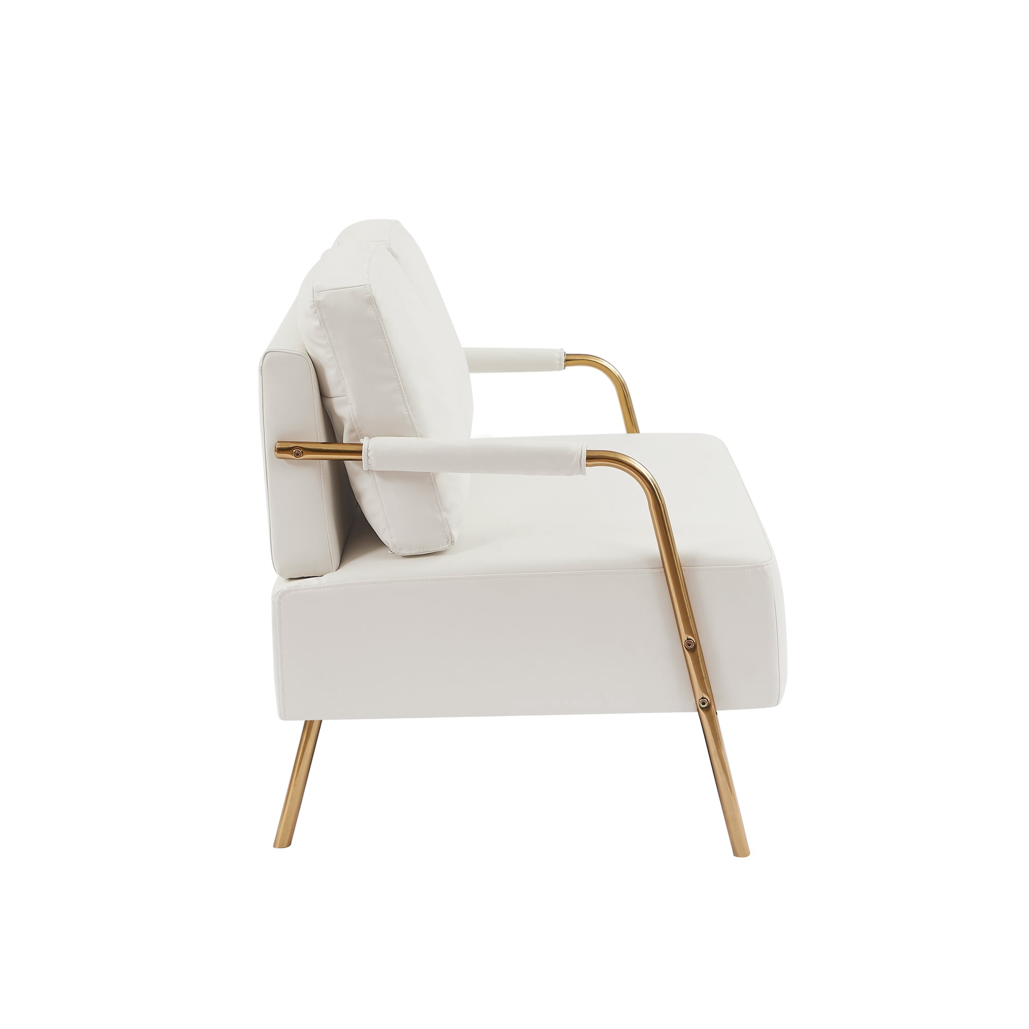 Miniyam Small Upholstered Lovesea,2-seater Couch with Removable Back Cushion and Metal Leg,White
