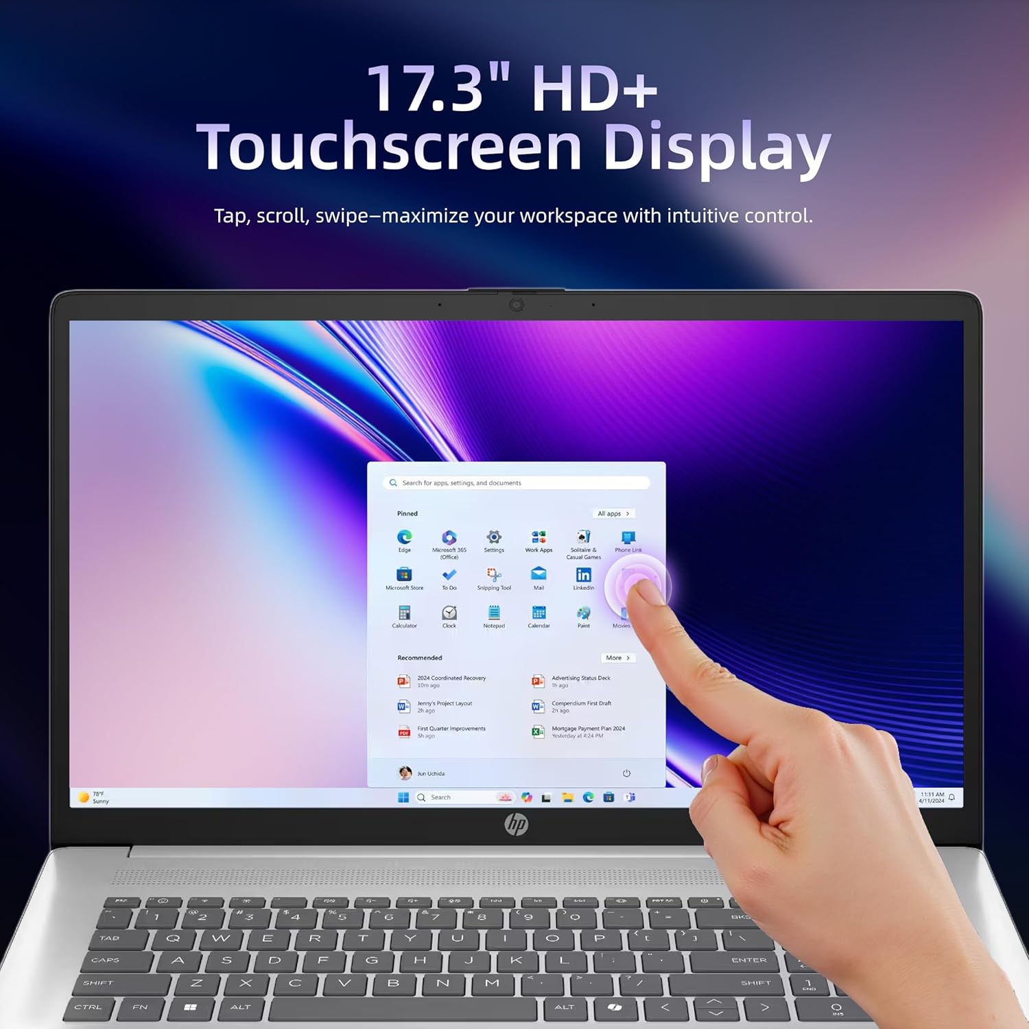 HP 17.3" HD+ Touchscreen Laptop, Intel Core Ultra 7 255U,8GB DDR5, 256GB SSD, Backlit Keyboard, Windows 11 Home, w/RECOLX AI Voice Recorder