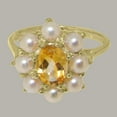 thumbnail image 5 of LBG British Made 14k Yellow Gold Natural Citrine & Cultured Pearl Womens Cluster Ring - 33 size options - Size 11.25, 5 of 6