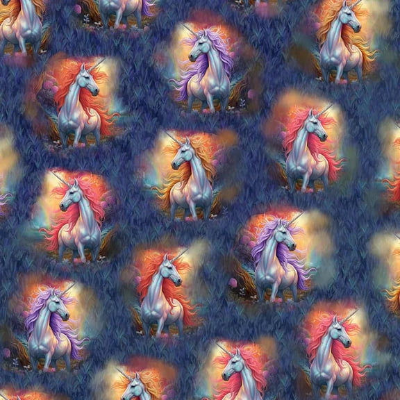Mystical Unicorn Navy Cotton Fabric