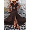 thumbnail image 6 of Womens Chocolate Brown V-Neck Tiered Maxi Dress With Ruffle Sleeves, 6 of 7