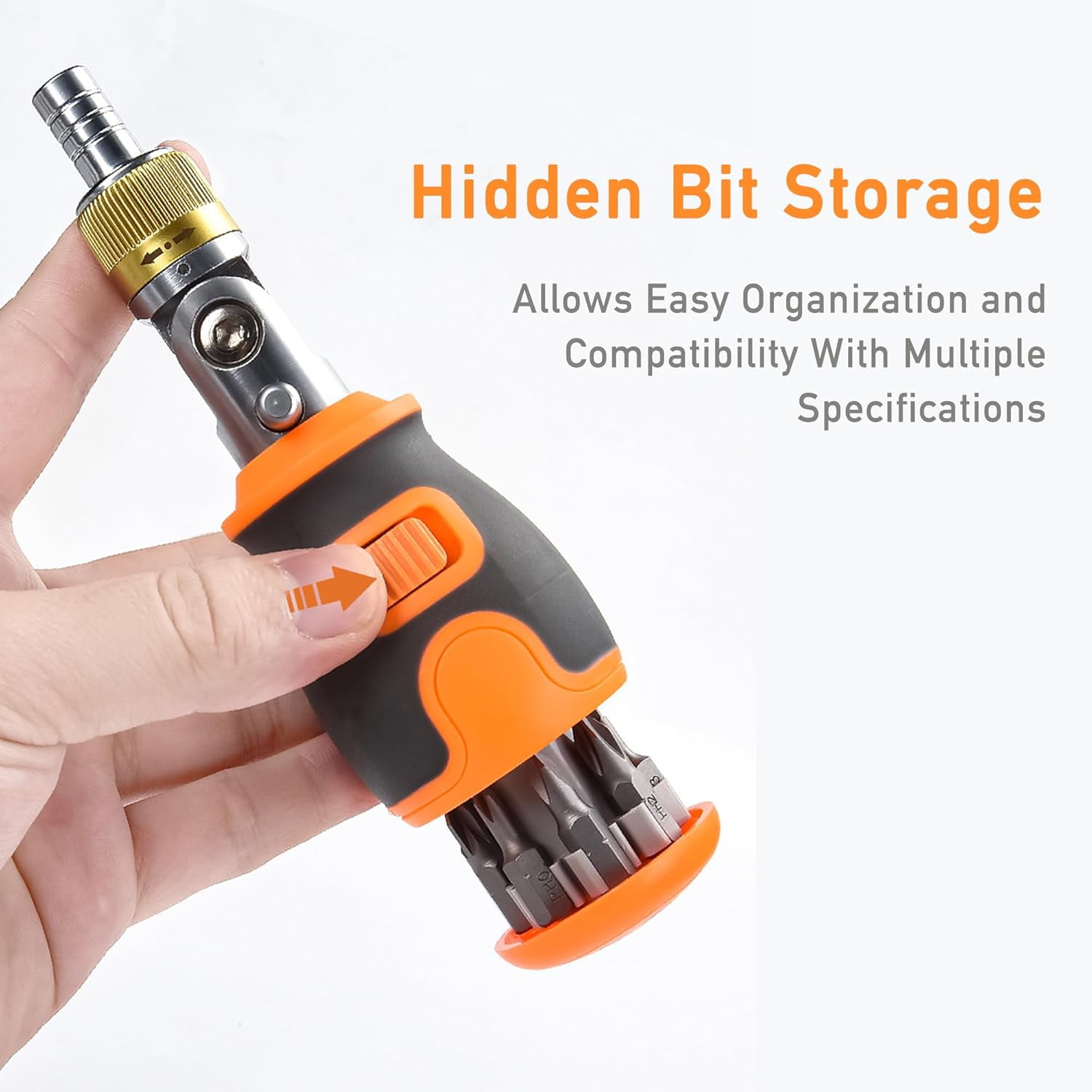 CATPAN 8-in-1 Magnetic Ratcheting Screwdriver Set with Phillips/Torx/Hex/Square Heads ,180° Pivoting Angle, Compact Electrician & DIY Hand Tool Kit Small Mini Set (Orange)