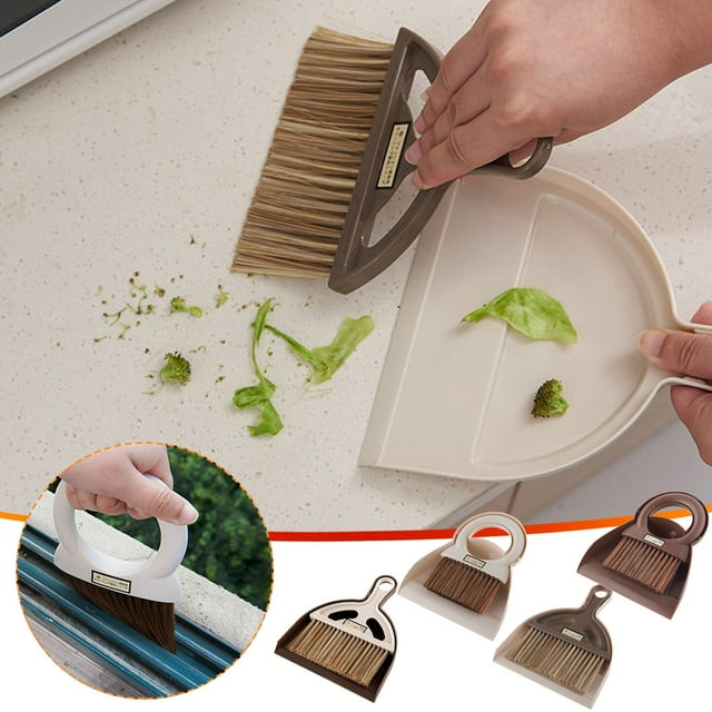 Fiudx Juego de Recogedor Multifuncional, Miniescoba y Cepillo de Escritorio, Cerdas de Nailon Flexibles, Compacto y Apilable, Ideal para Mascotas, Espacios Pequeños, Hogar, Oficina y Sofá. Juego de 2