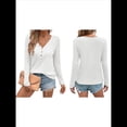 thumbnail image 3 of Blusa de Otoño con Cuello en V, Larga, Cuello Halter y Botones, Informal, Elegante, de Punto Gofre para Mujer. XL, 3 of 7