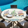 thumbnail image 6 of Happy Easter Round Tablecloth, Fitted Table Cover with Elastic for 36"-44" Round Tables, Spring Gnomes Rabbit Eggs Floral Lattice Table Cloth Outdoor Indoor Dinning Party Waterproof Tablecloths, 6 of 7