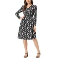 thumbnail image 1 of INSPIRE CHIC Robe Midi Fluide à Imprimé Floral pour Femmes, Col en V, Noir m, 1 of 5