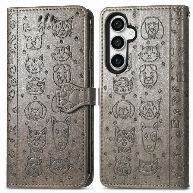 Funda Cartera FOXDOCK para Samsung Galaxy S23FE , Flip PU con Relieve de Gatos y Perros, Tarjetero y Soporte