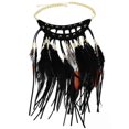 thumbnail image 2 of Collares de plumas preciosas exageradas con diseño indio y cadena de plumas de cuero estilo étnico turco para mujer, joyería llamativa, marrón, 2 of 5