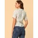 thumbnail image 5 of INSPIRE CHIC Blusa floral con botones y manga corta con cuello Peter Pan para mujer blanco L, 5 of 6
