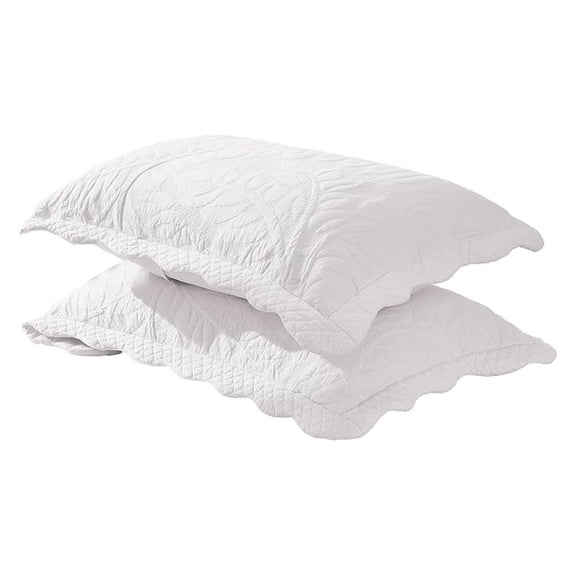 2-Piece 100% Cotton Quilted Pillow Shams Embroidered Farmhouse Pillow Shams (King, White)