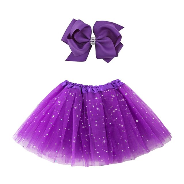 Jastore Jupe Tutu à Sequins Étoiles Superposées pour Filles Robe de Danse Ballet Princesse (Violet)