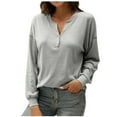 thumbnail image 1 of Moda mujer verano cuello en V manga larga sólido Casual botón blusa Fridja  czfsfas4916, 1 of 6