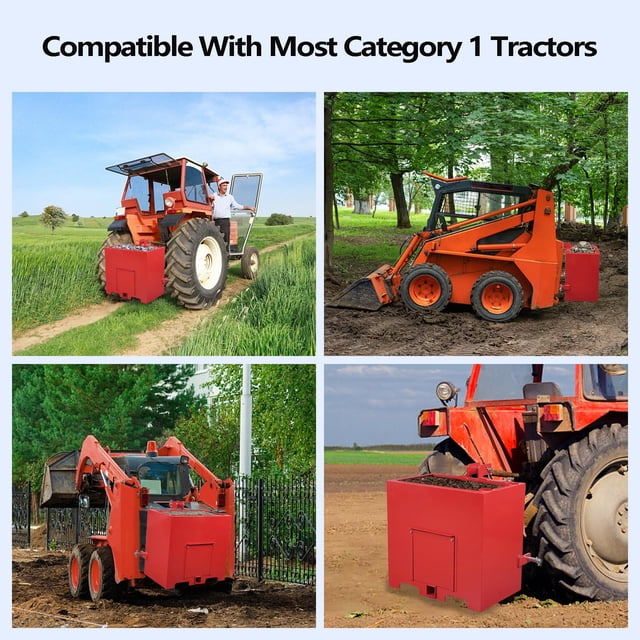Heavy-Duty 3 Point Ballast Box for Category 1 Tractors – 800 lbs Capacity – Standard 2" Quick Hitch Receiver – Loader Attachment for Enhanced Stability – Durable Steel Construction – Red