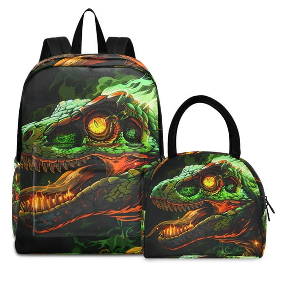 ALAZA Backpack Set Dinosaur with Fire Elementary School Bags Student BookBag with Lunch Bag