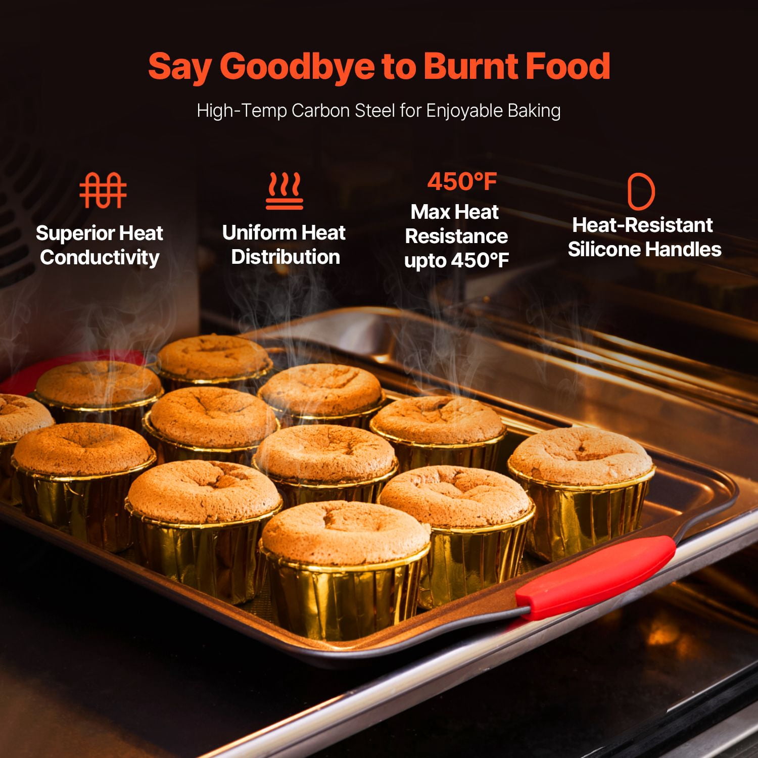 Baking Pan Set 3-Piece Square Carbon Steel Nonstick 450°F Heat Resistance Stackable for Cookies Cakes Roasts