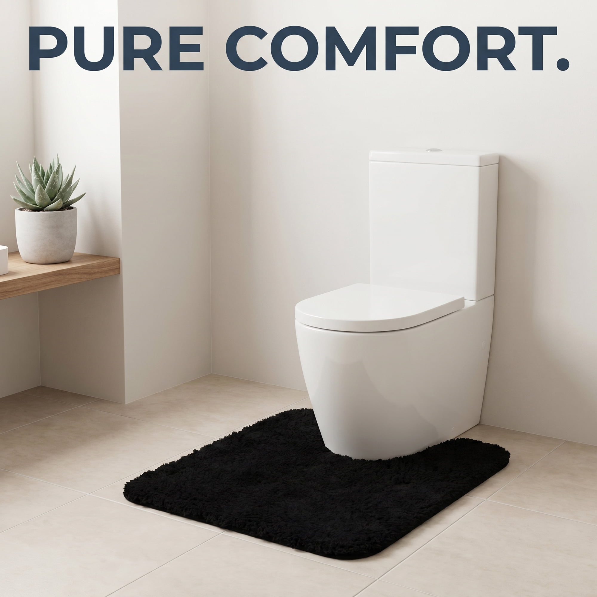 Unique Bargains U-Shaped Absorbent Non Slip Washable Plush Bath Mat Black 20" x 20"