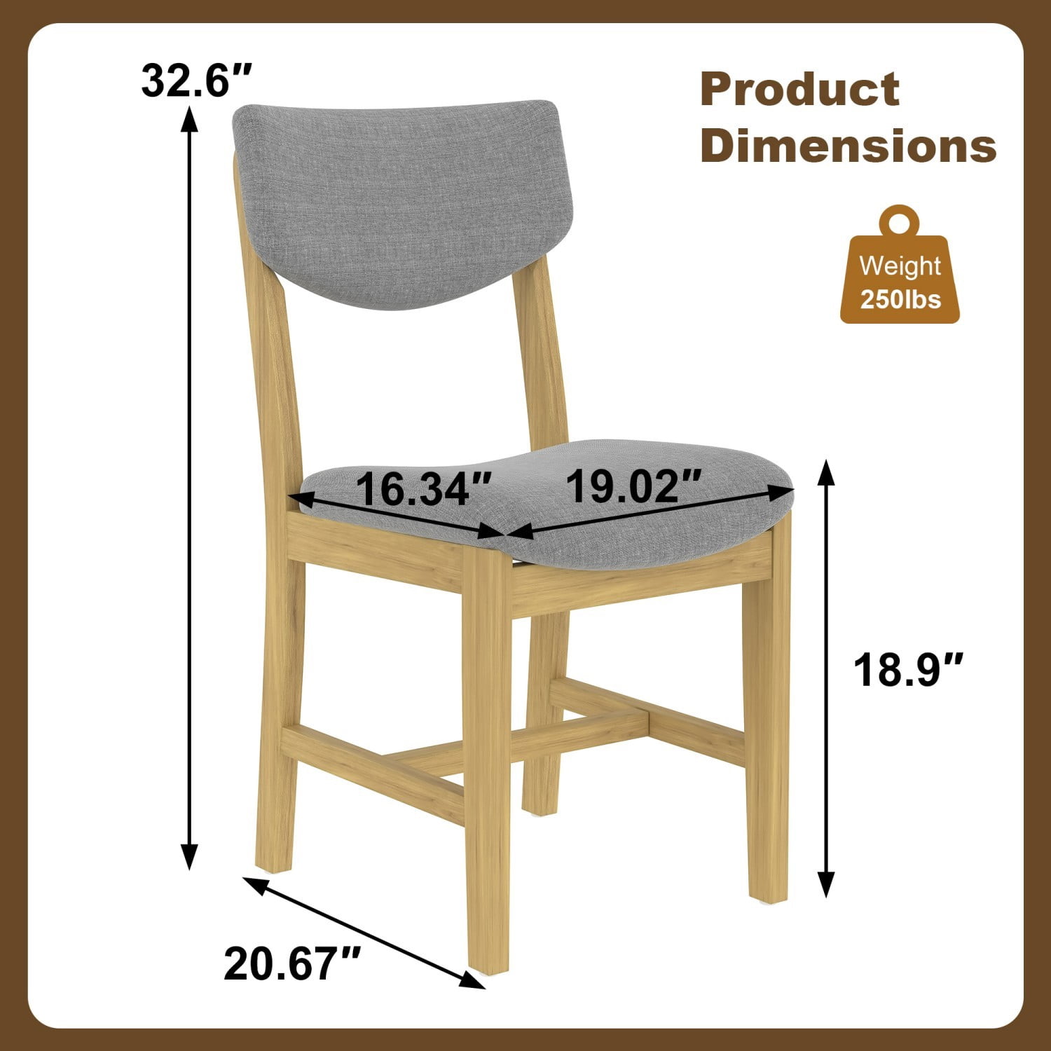 Rustic Farmhouse Dining Chairs Set of 4 Solid Wood Dining Chairs with Gray Fabric Upholstered Seat and Backrest Accent Chairs for Kitchen Dining Room Living Room, Natural
