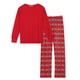 thumbnail image 2 of Inspire Chic Pijamas de Navidad de Manga Larga con Parte Superior Sólida y Pantalones de Cuadros para la Familia, Tallas XL para Hombres, Rojo, 2 of 4