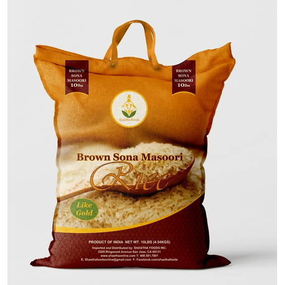 Shastha Brown Sona Masoori Rice 10 Lbs (pack of 1) 10 Lbs x 1 Bag ( Total 10 Lbs)