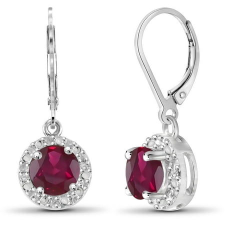 JewelersClub 1-1/3 Carat T.G.W. Ruby and White Diamond Accent Sterling Silver Halo Earrings