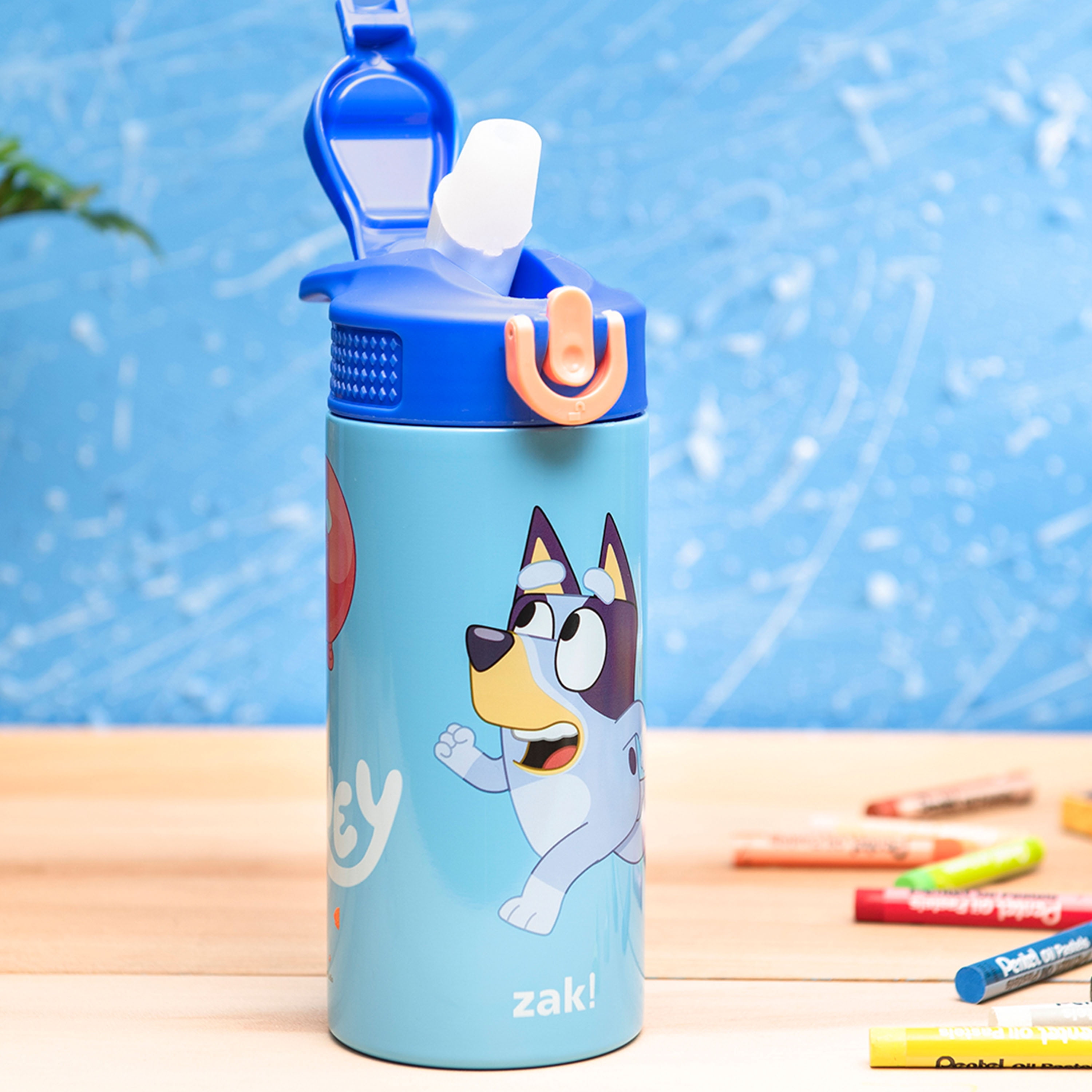 NEW Bluey Bingo Dad Heeler Dog Disney Kids Zak! Blue Plastic Water Bottle  16 oz