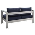 thumbnail image 6 of Lounge Sectional Sofa Chair Table Set, Sunbrella, Fabric, Aluminum, Metal, Silver Blue Navy, Modern Contemporary Urban Design, Outdoor Patio Balcony Cafe Bistro Garden Furniture Hotel Hospitality, 6 of 10