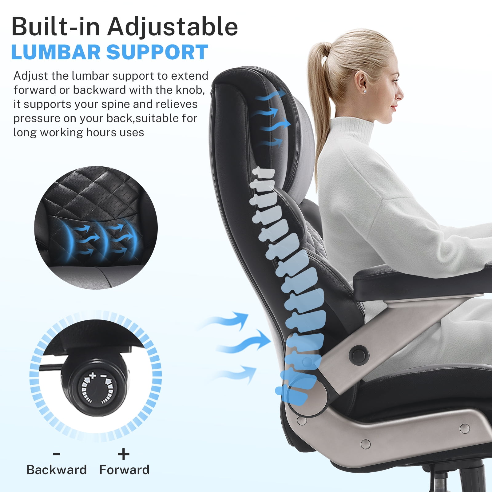 WOSDOM Big and Tall Office Chair 700lbs, Large High Back Executive Chair with Extra Wide Seat, Heavy Duty Rocking Computer Chair, 3D Flip Arms, Adjustable Lumbar Support, Black