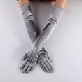 thumbnail image 3 of MRULIC gloves for women Opera Dance Elbow Finger 1920s Bridal Long Length Gloves Satin Women's Gloves Gloves Silver + One size, 3 of 3