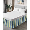 thumbnail image 4 of Blue Stripe Bed Skirt Queen Size, Yellow Colorful Striped Modern Abstract Wrap Around Bed Skirting with Adjustable Elastic Strap, Dust Ruffle Pleated Bedskirts 16 Inch Drop for Bedroom Queen Beds, 4 of 9