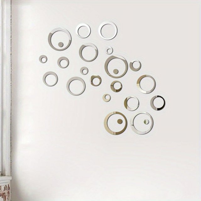 24/26pcs, 3D Acrylic Mirror Wall Sticker, Round Mirror, DIY TV Background Room Sticker Wall Decoration, Bedroom Bathroom Wall Decoration, Home Decor
