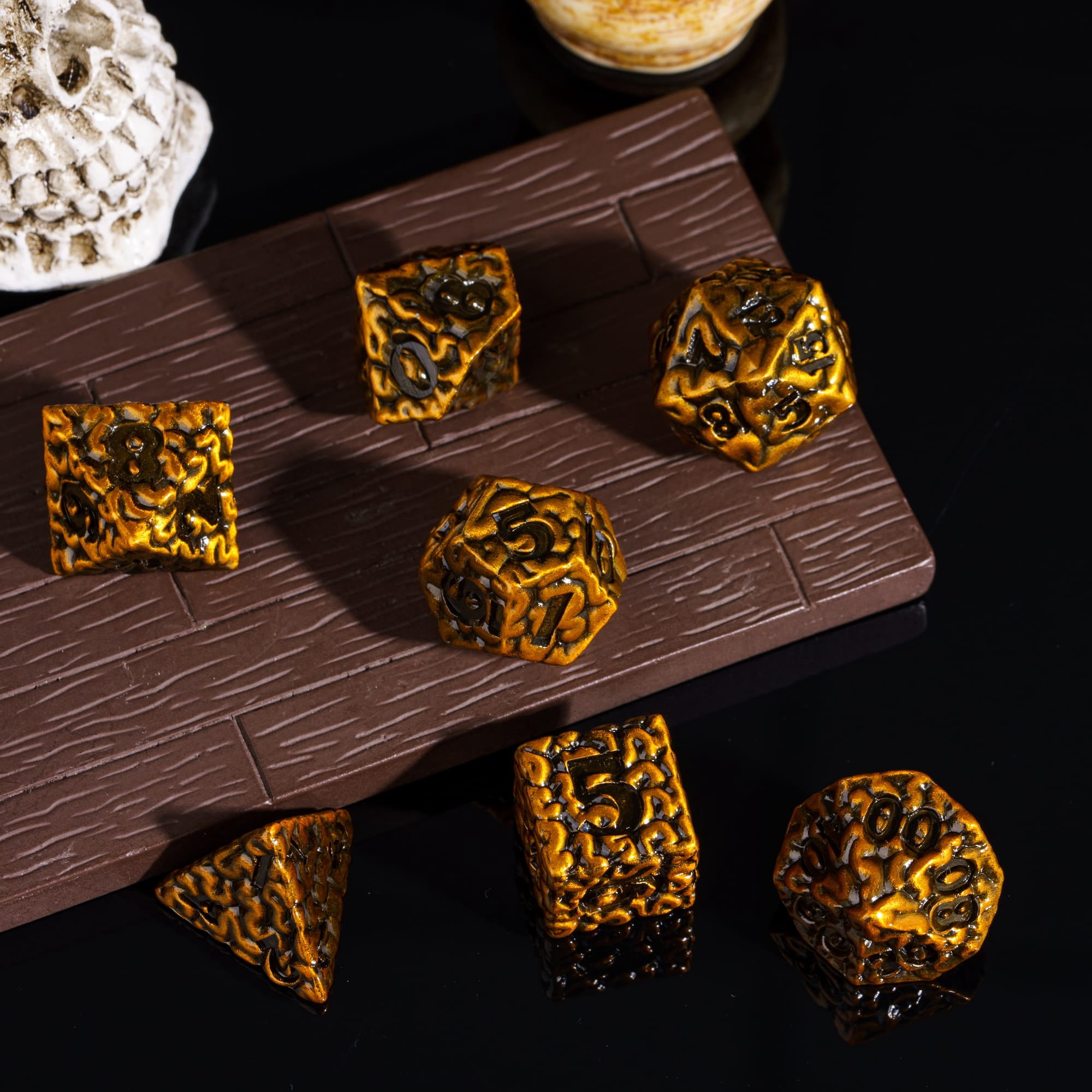 Cusdie 7-Die Metal DND Dice Set, Brain-patterned Metal Polyhedral D&D Dice Set for DND Dungeons and Dragons TTRPG Role Playing Games