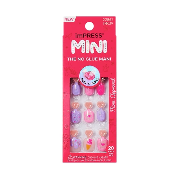 Impress MINI Press On Nails for Kids, ‘Sweetheart Sprinkles’, Multicolor, Squoval, 20 Count