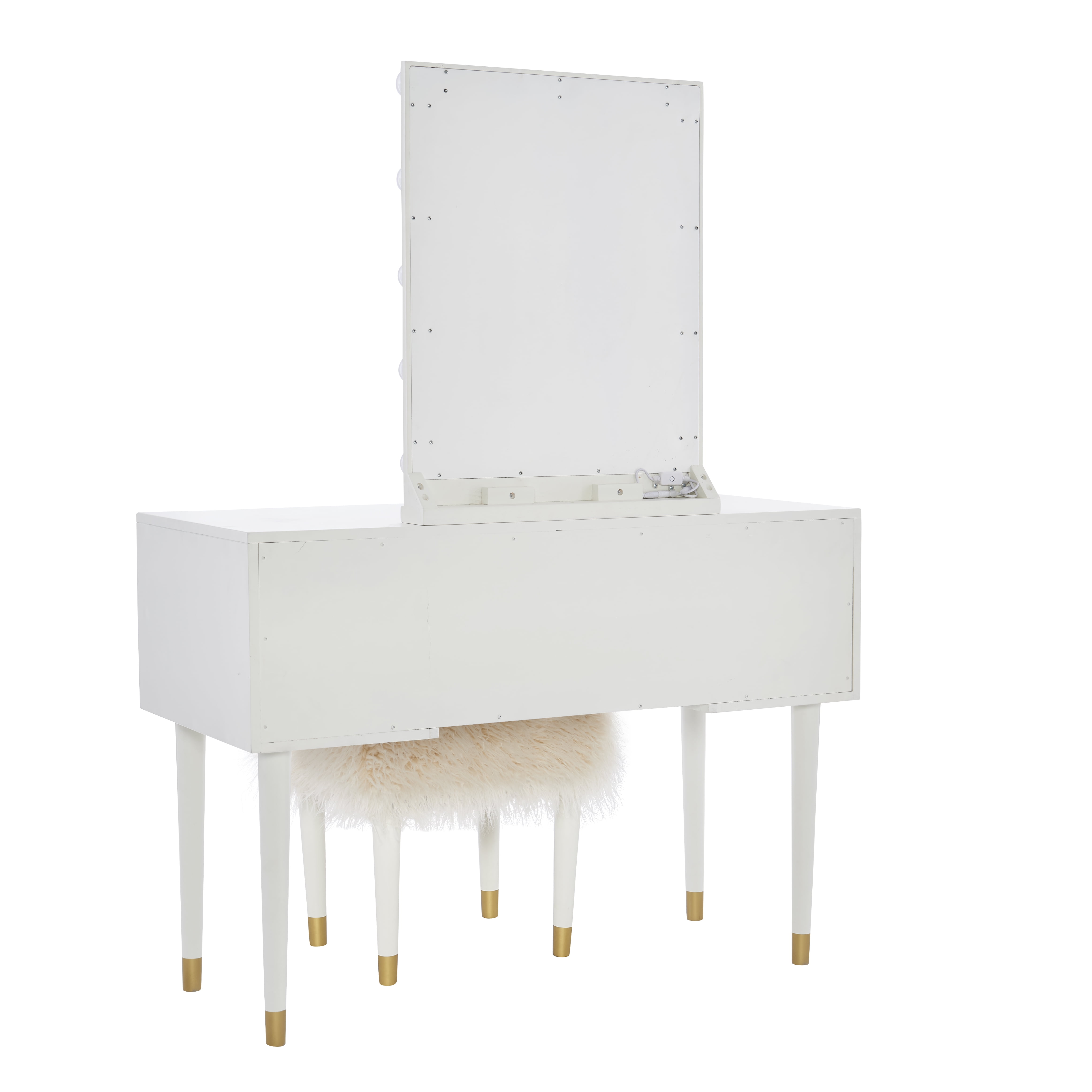 Linon Ginzel Vanity Set with Stool, White/White