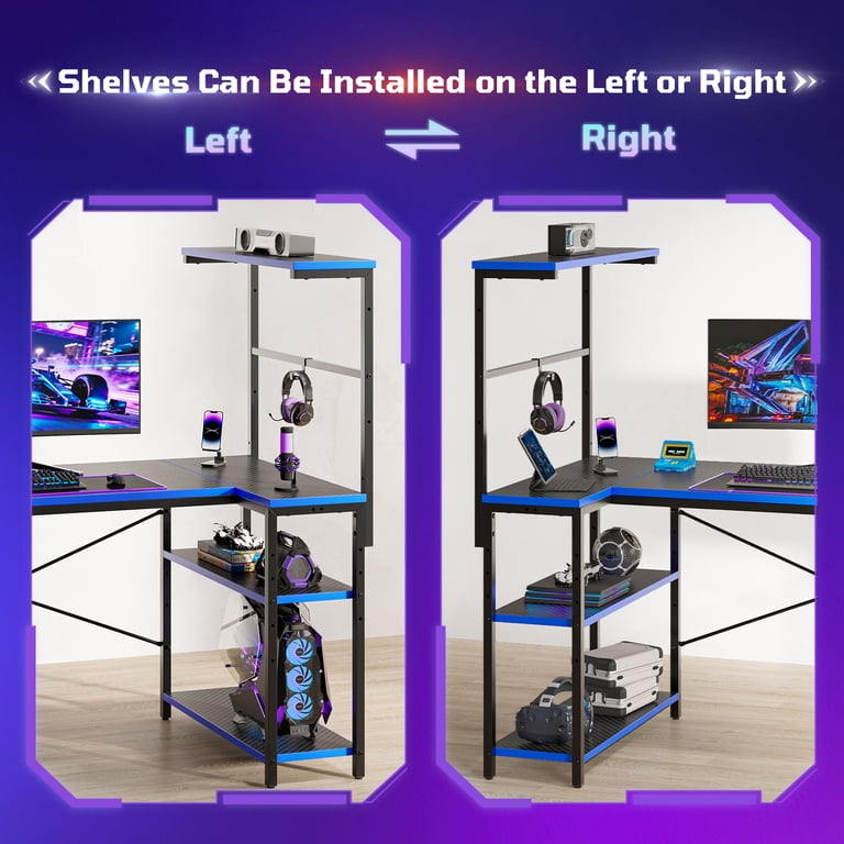 RSPGAME 42" L-Shaped Gaming Desk with LED Lights, Blue photo 2