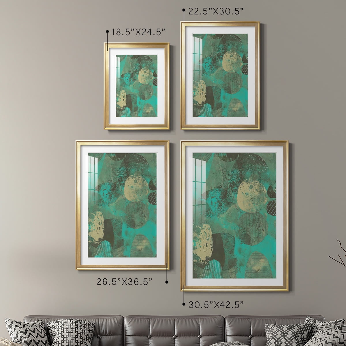 Wexford Home Minty Green Orbs I Premium Framed Print, 26.5" x 36.5" - Ready to Hang, Gold (Set of 2)