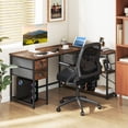 thumbnail image 2 of Gymax L Shaped Desk Corner Computer Desk w/ 2 Fabric Drawers Charging Station Rustic Brown & Black, 2 of 10